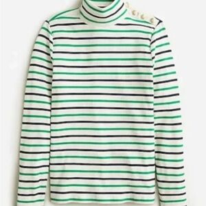 J. Crew sailor striped Navy and Green Striped Turtleneck with Gold Button XS